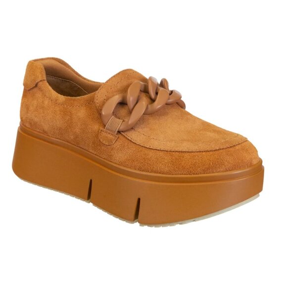 Naked Feet Princeton Platform Sneakers Tan Chain Loafers Suede Slip-On Size 8.5 - Picture 1 of 12